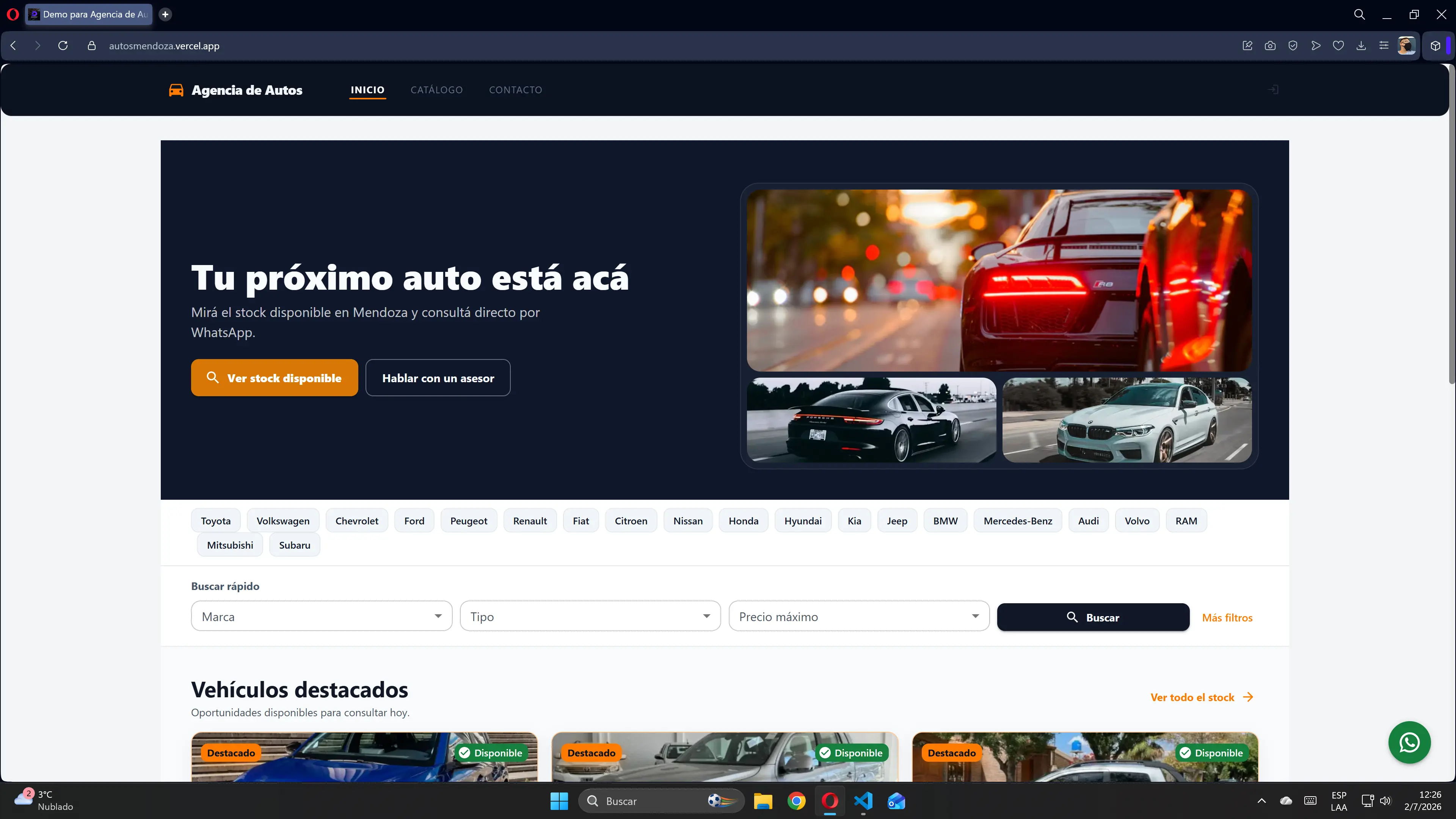 Vista previa del catálogo web de autos